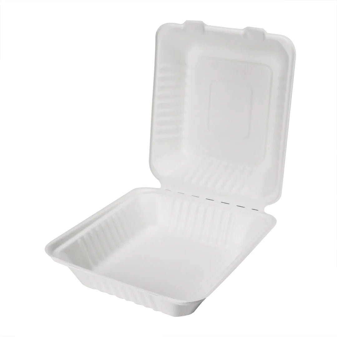 8 9 10 Inch Bagasse Clamshell Food Box | Takeaway Packaging - sugarcane bagasse / molded fiber main product view for wholesale buyers